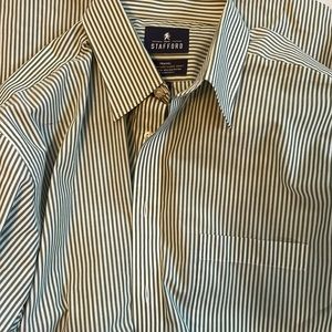 Travel Dress Shirt Long Sleeve 16 1/2 34-35 - Green with white stripes